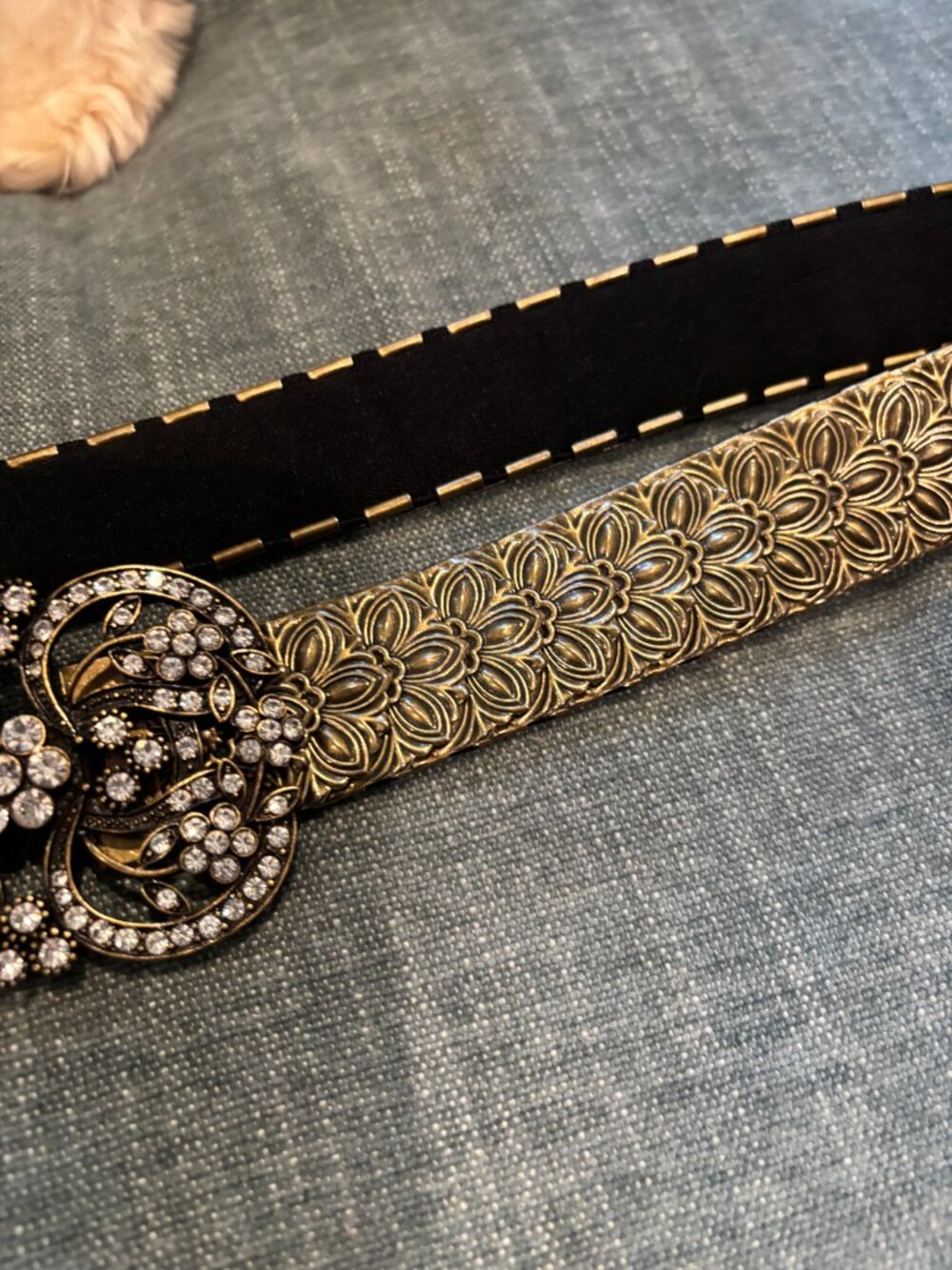 Kelli Kouri Goldtone Metal Plate Stretch Belt, Crystal  Rhinestone Buckle - Picture 4 of 12